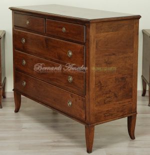 Reproduction of an antique chest of drawers handmade in planed and antiqued solid walnut wood